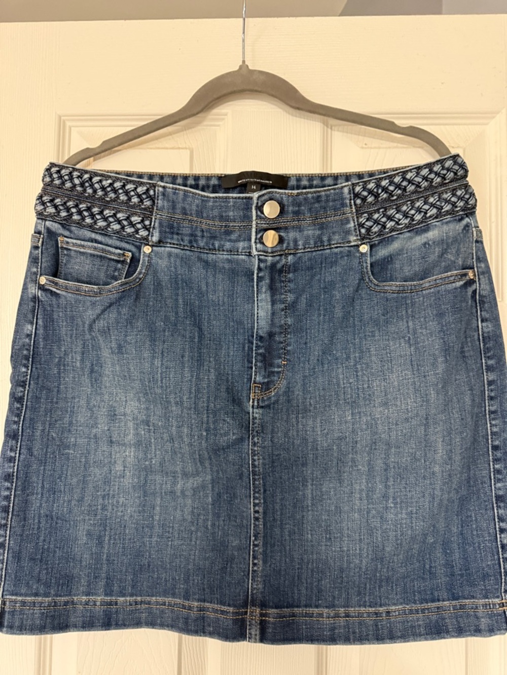 Women's White House Black Market Blue Denim Skirt with Braided Waistband